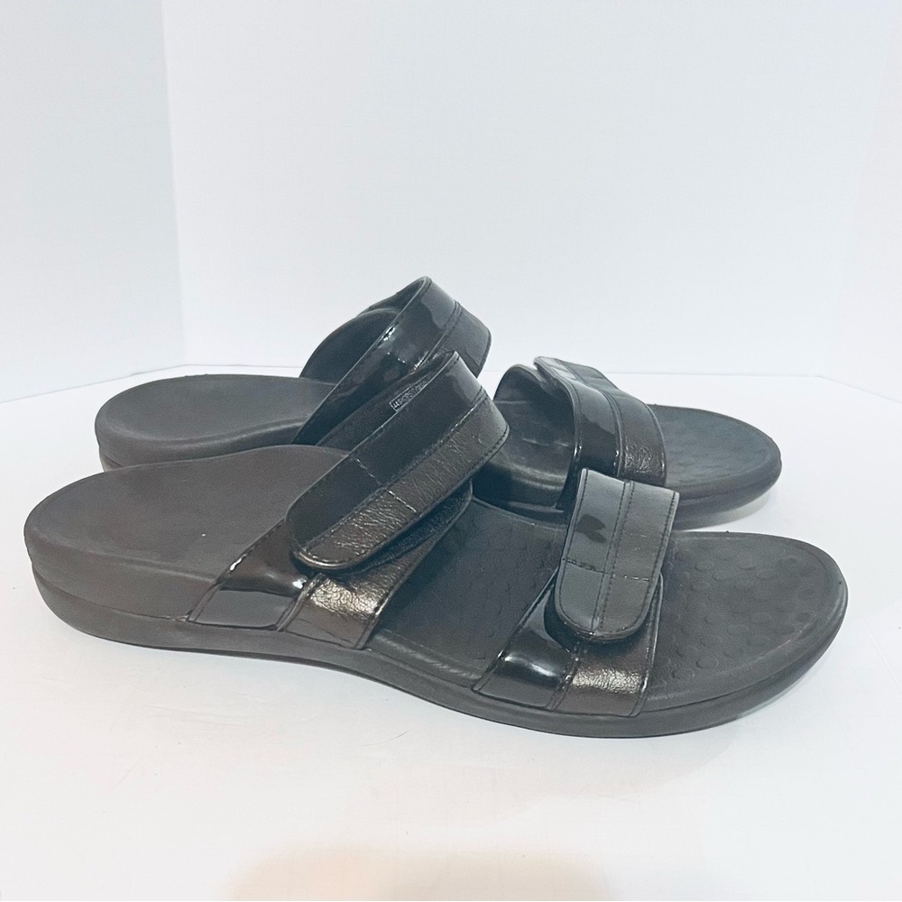 Vionic Shore Sandals Slides Double Strap Hook & Loop Slip On Black Women’s 7M